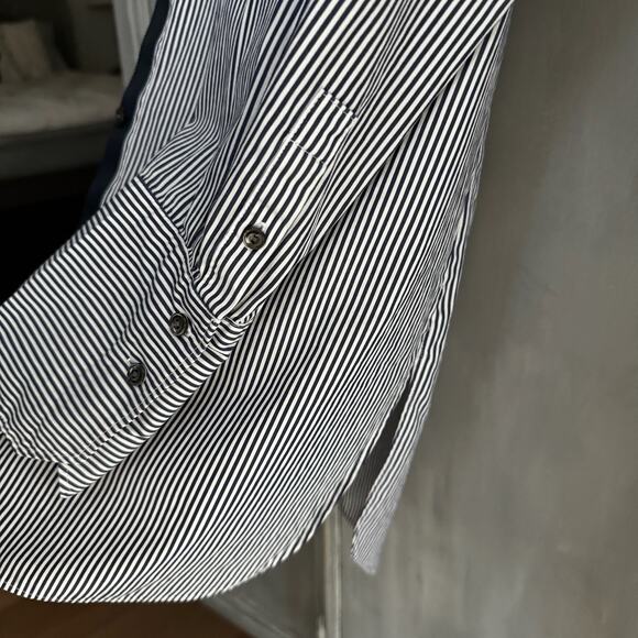 J.Crew Striped Button Down Shirt Navy Blue White Sz 6 Oversized Boyfriend Preppy - Picture 6 of 14